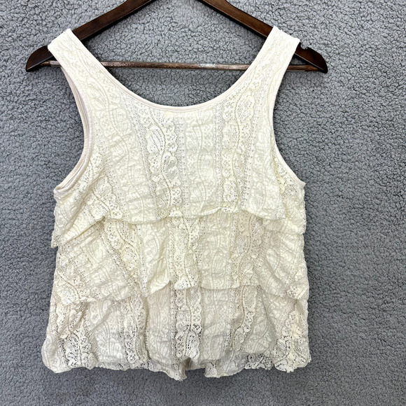 Pin and needles Tank Top Womens Medium Ivory Lace Zipper Ruffle Boho Cottagecore - Picture 3 of 6